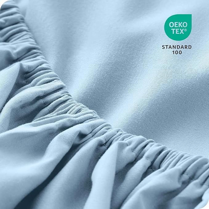 Image of 600 TC 100% Egyptian Cotton Fitted Sheet for Supper King Bed Size Fitted Bed Sheet with Pillow Cover for Bedroom, Soft Hotel Quality Size - 78 x78+12 Light Blue Pillow Size -18 x 28 Inch
