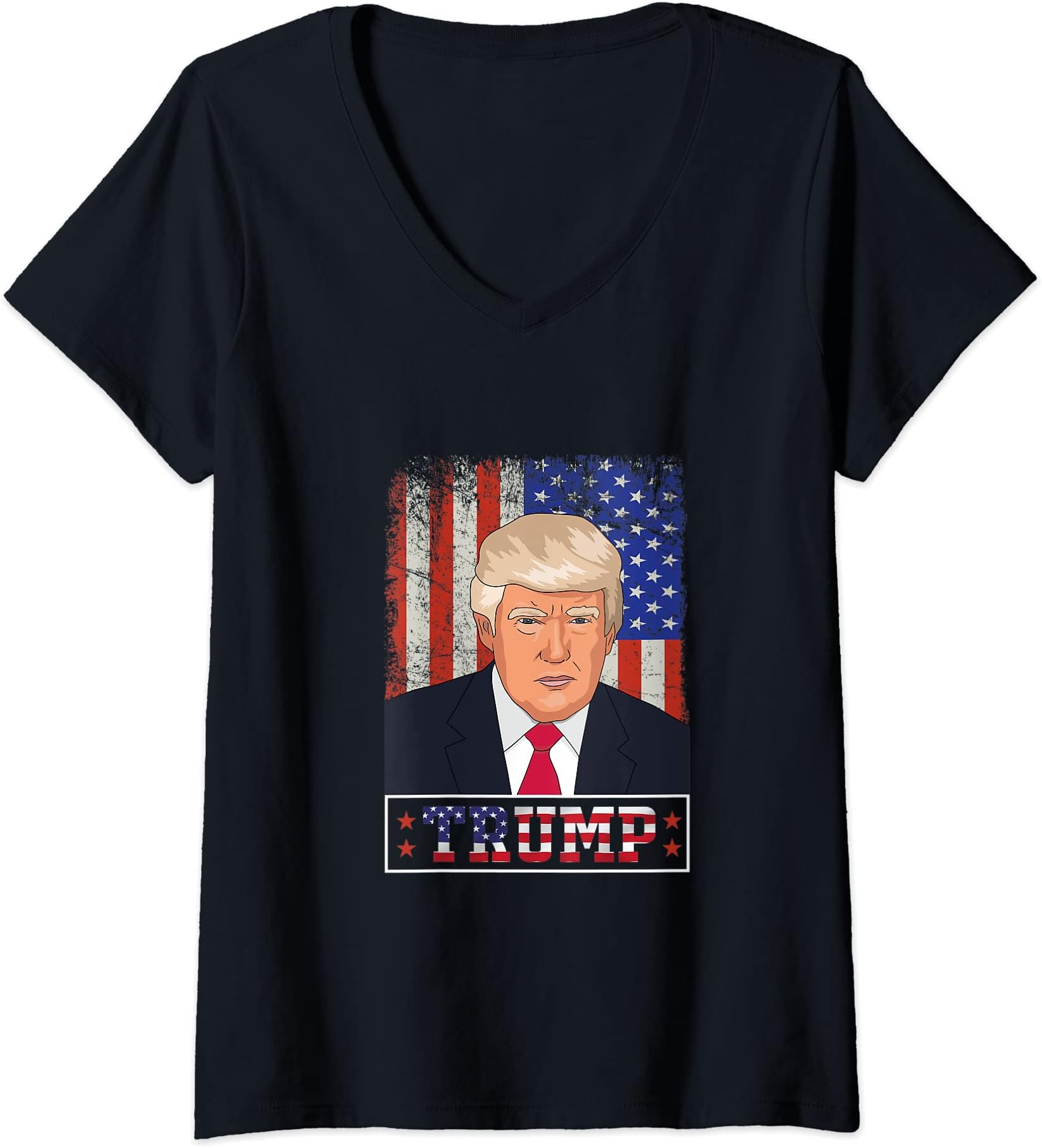 CoolteesWomens Patriotic Trump American Flag V-Neck T-Shirt