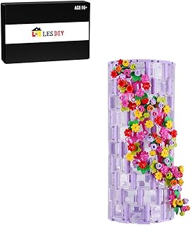 GreenFinger Translucent Vase Bottle Bricks Model, Creative Building Blocks Compatible with Lego Flower Bouquet 10280, (473PCS/Purple) No Bottom