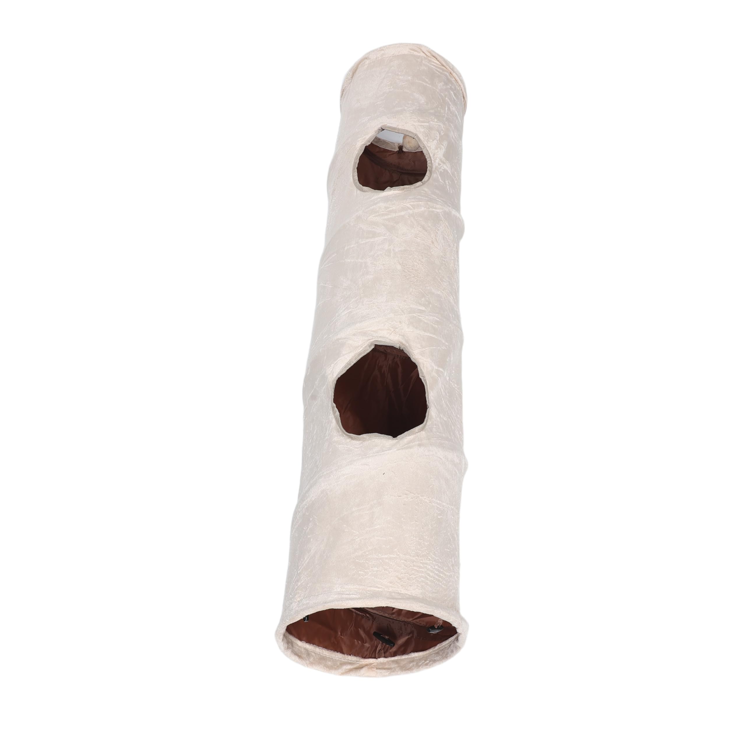 Túnel para Gatos Pequeño Beige con Dos y Bola Cueva para Jugar Esconder y Descansar Refugio Interior para Gatos y Animales Pequeños