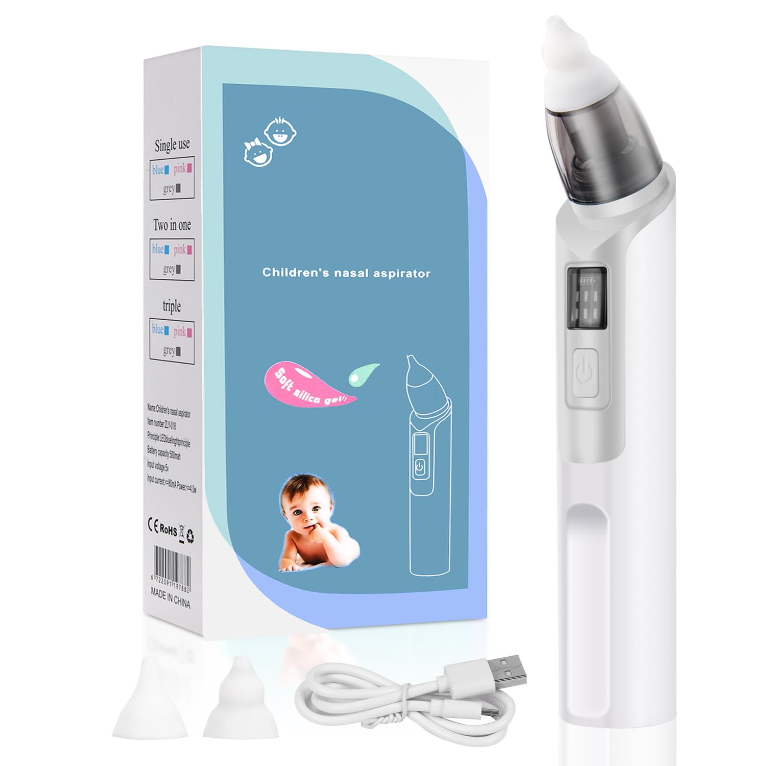 URAQT Nasal Aspirator for Baby, Baby Nose Sucker with 2 Silicone Tips and 6 Levels, Electric Nose Suction for Toddler, Gray — image 1