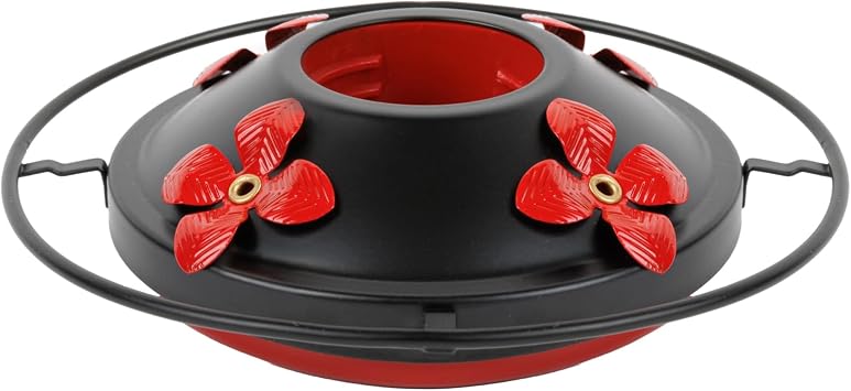 WOSIBO Hummingbird Feeder Replacement Bottom Base Replacement Part Includes Red Plastic Base Metal Top and Brushes Black-1