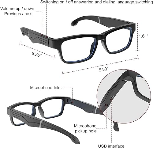 Miniatura 8 de Lentes inteligentes inalámbricos Bluetooth para hombres y mujeres con altavoces, llamadas telefónicas claras, música de juego y lentes de luz