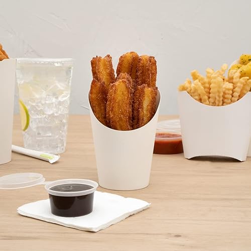 Miniatura 3 de Restaurantware Bio Tek - Recipientes para papas fritas de 12 onzas, 100 tazas desechables de charcutería, diseño inclinado, redondo, de papel