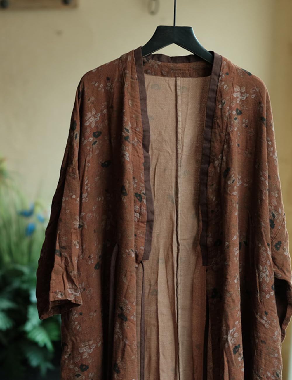 NFYM Leichte Damen-Kimono-Jacke, Baumwollgarn, bedruckt, zum Binden, Vintage, lockere Strickjacke, vorne offen, Trenchcoat, Oberbekleidung
