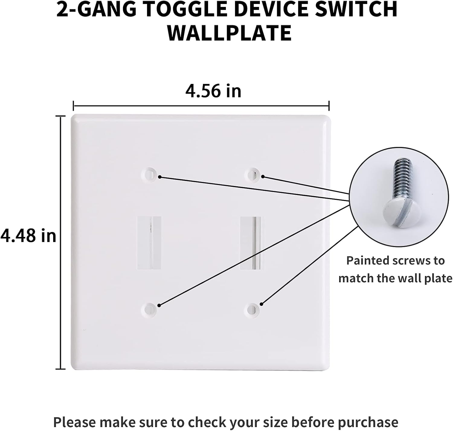 Toggle Light Switch Cover Double Switch Plate Covers 2-Gang Decorator Wall Plate Dual Switch Faceplate, White (4-Pack)