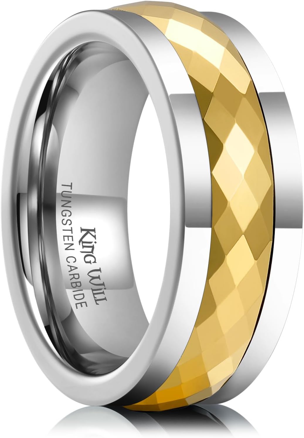 King Will Men's Silver/Black/Gold Spinner Tungsten Carbide Fidget Ring, 6mm/8mm Polished Flat Cut Spinning Wedding Band Anxiety Rings for Men Women, Comfort Fit, Durable
