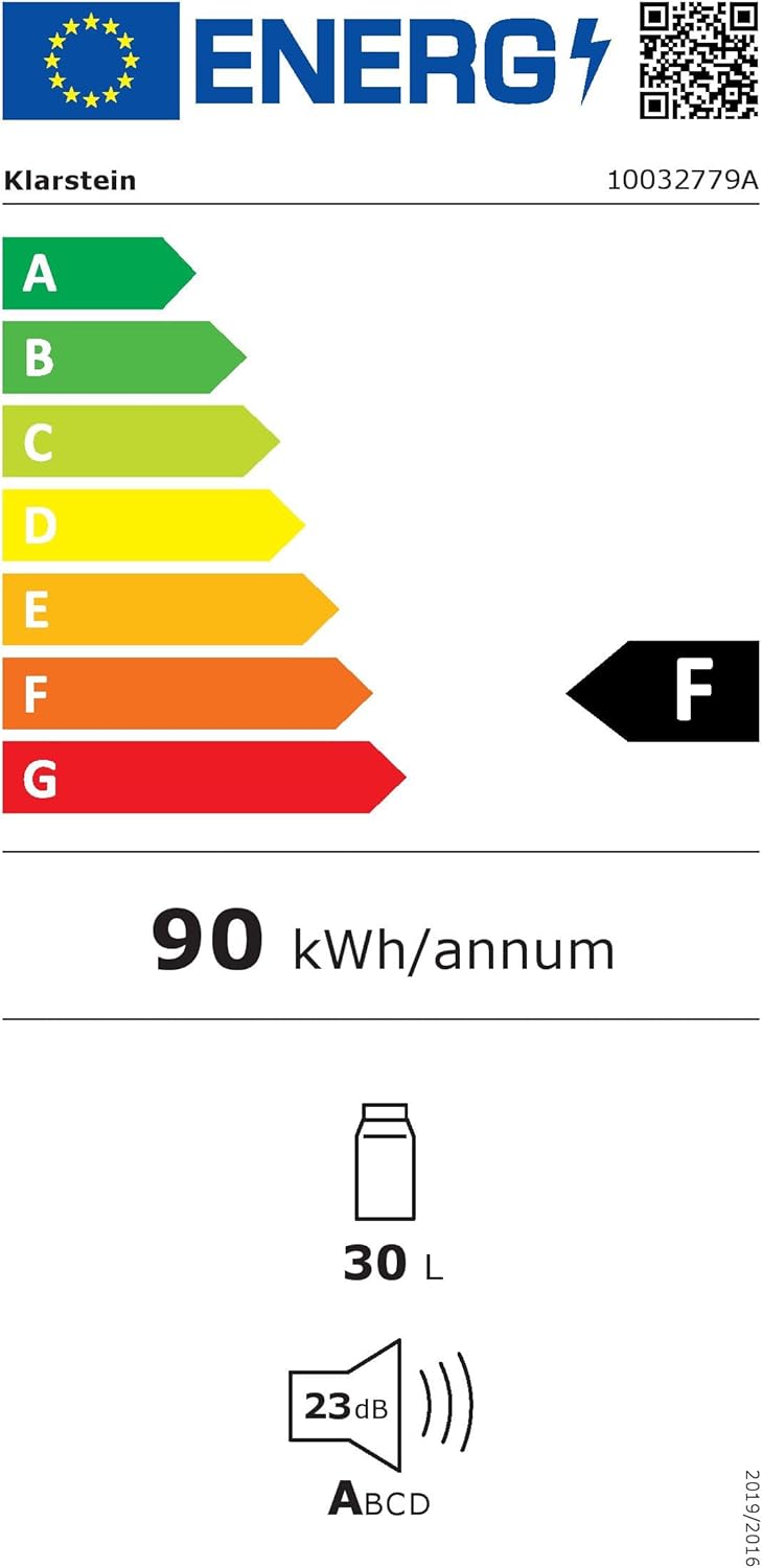 Klarstein Frosty Mini réfrigérateur 10 l 65 W Classe A+ (Petit réfrigérateur, Porte en verre Double Isolation, éclairage LED, idéal Pour Bureau, Chambre, réfrigérateur) 32 Liter