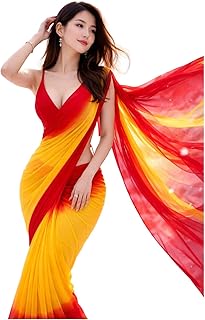 StyleScope one Minute Drape Two Colour Combination Ombre Printed Georgette Saree With Unstitch Blouse Piece (Rangila_Free ...