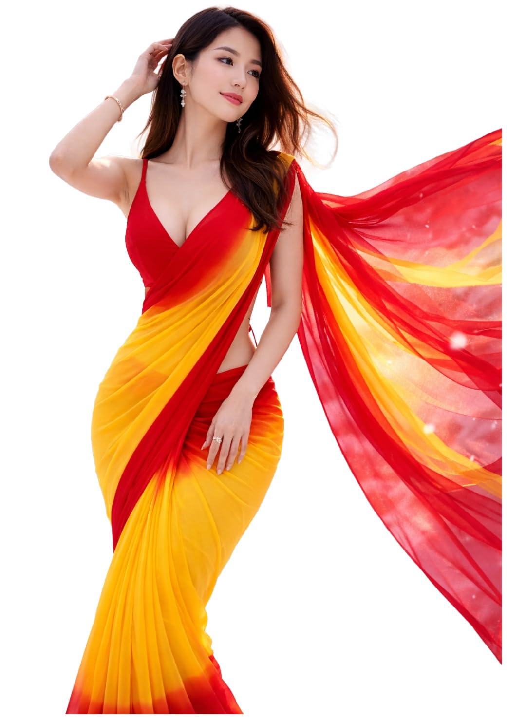 Sidhidata Women’s Ready To Wear 1 Minute Ombre Printed Georgette Saree With Unstitched Blouse Piece (Rangila)