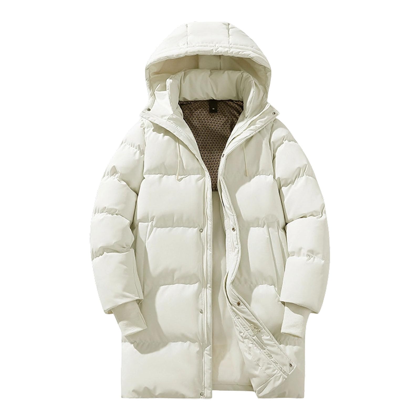 Cappotto invernale da uomo, lungo, caldo, impermeabile, Theraml, tinta unita, piumino invernale trapuntato, con cappuccio