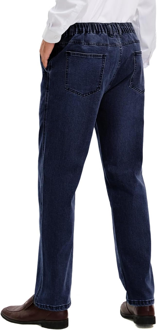voeeron Mens Elastic Waist Jeans Relaxed Fit Men's Jeans with Elastic Waist with Zipper and Button - Image 4