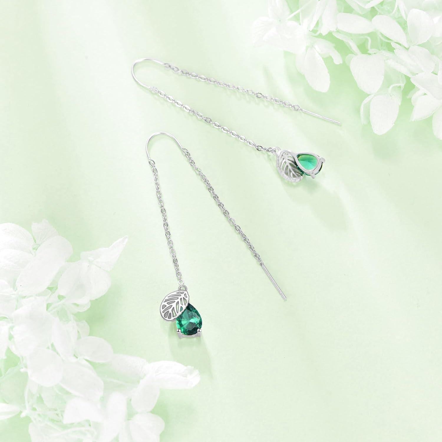 Leaf Threader Earrings Sterling Silver Leaf Chain Dangle Drop Earrings Threader Tassel Jewelry Gifts for Women - Image 6