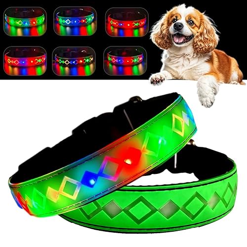 Miniatura 47 de Collar LED para perro, 15 modos de luz, USB-C recargable, silicona ajustable, varios colores (negro, M (11.8-15.7 pulgadas)