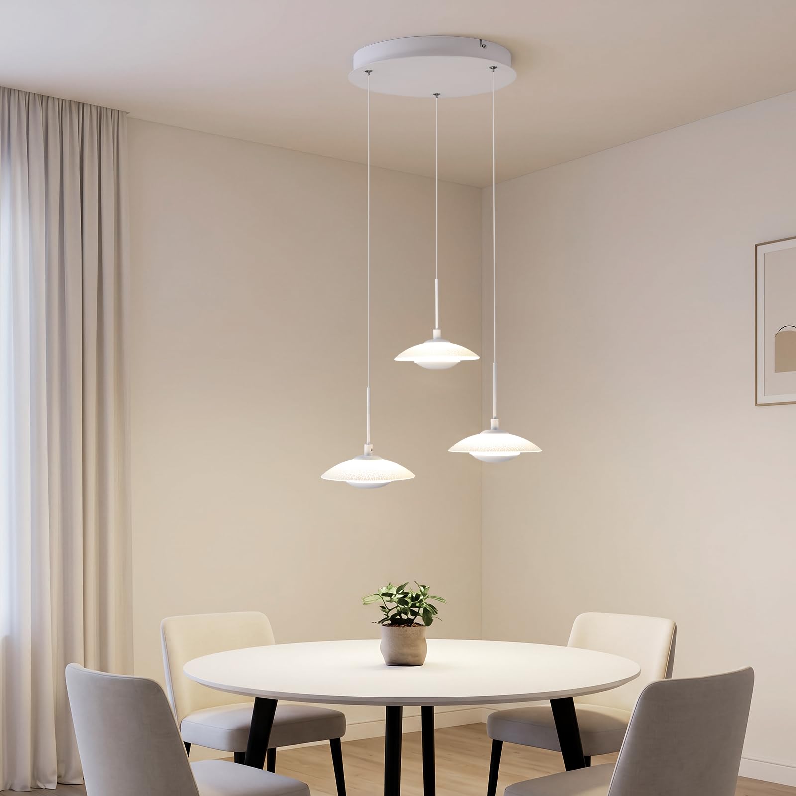 MELAYR Pendant Light 4500K Glass 3-Lights Chandeliers Ceiling Light 4776942