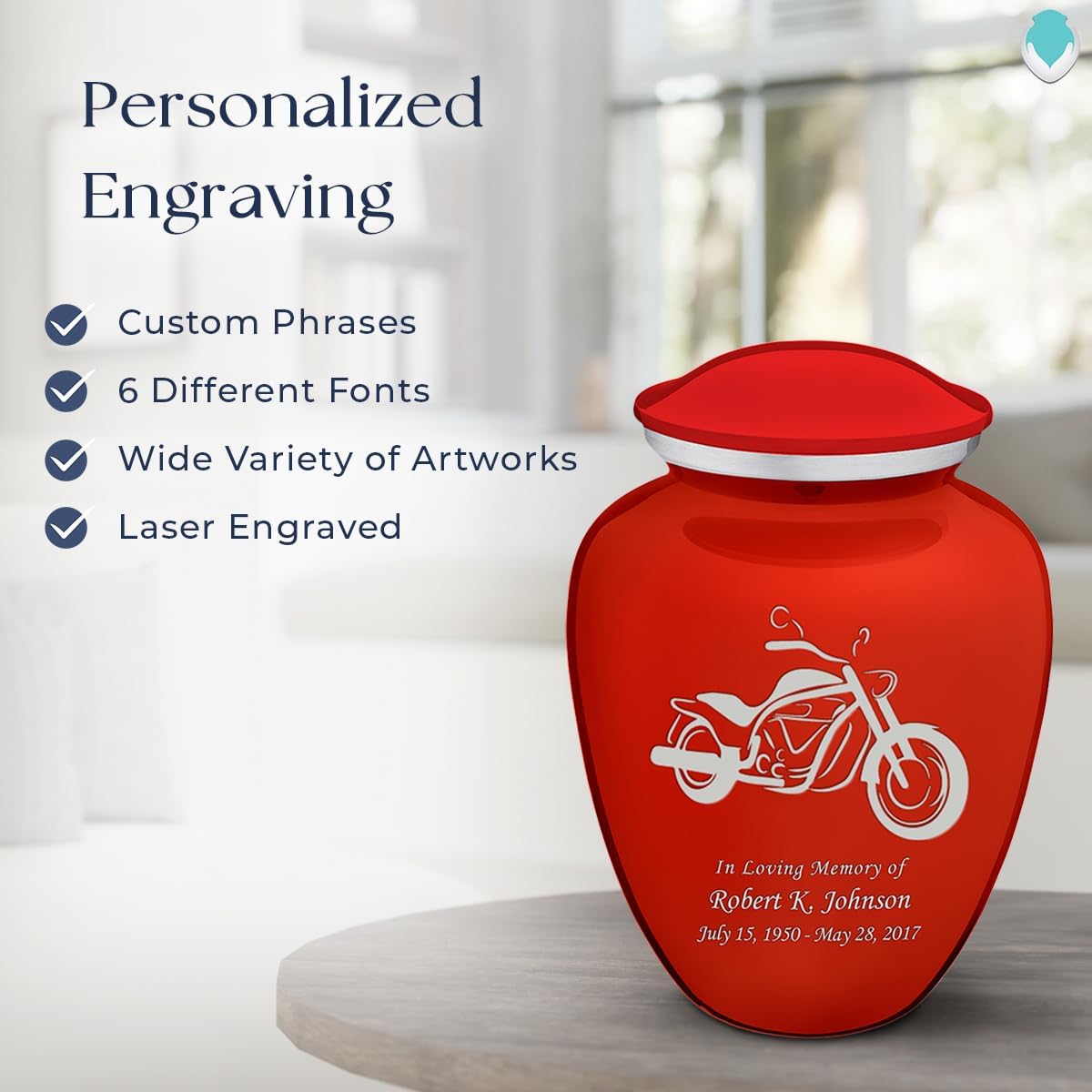 Geturns - Adult Personalized Motorcycle Cremation Urns for Human Ashes I Large Bright Red Funeral Urn for Men and Women I 200 lbs