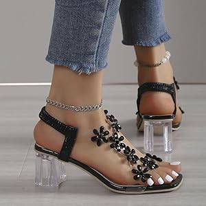 Amazon.com | Women's Flower Rhinestone Block Heel Sandals Amazon.com | Women's Flower Rhinestone Block Heel Sandals