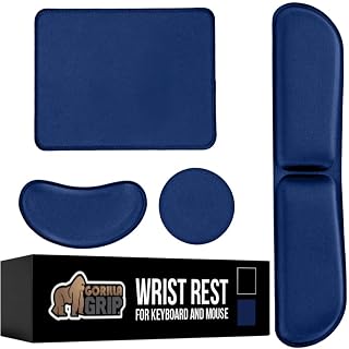 GORILLA GRIP Silky Memory Foam Keyboard Wrist Rest and Mouse Pad for Computer, Ergonomic Typing Support, Desk Office Supplies Gaming Accessories, Hand & Arm Mousepad Cushions and Coaster Set Navy Blue
