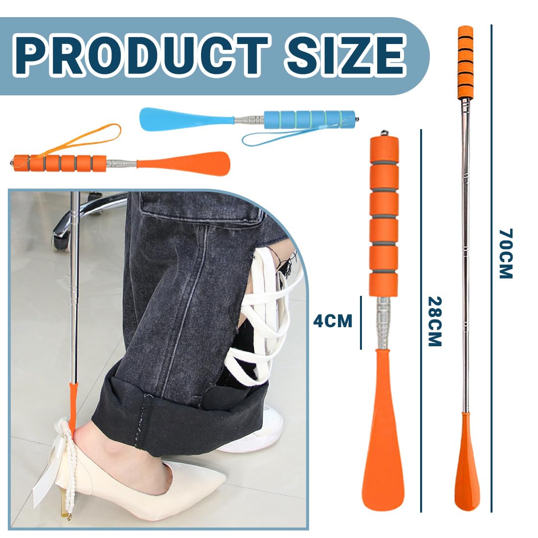 Calzador De Zapatos Largo Extensible 30-70Cm Acero Inoxidable Ajustable 2 Unidades