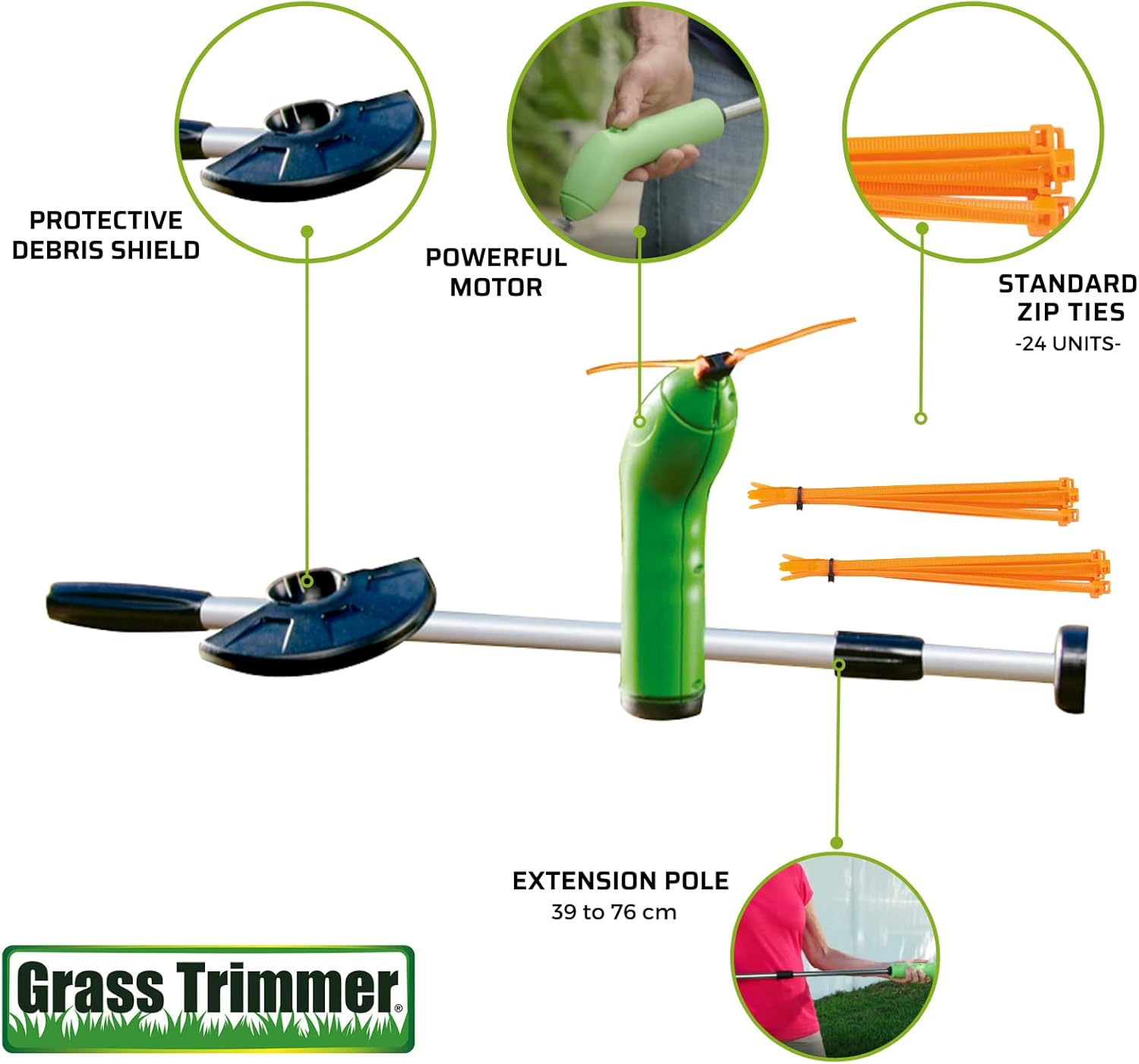 Cordless Grass Trimmer BEST DIRECT, Wireless, Powerful, Lightweight, Practical and Convenient to Use, with Extendable Stick, Waste Protector
