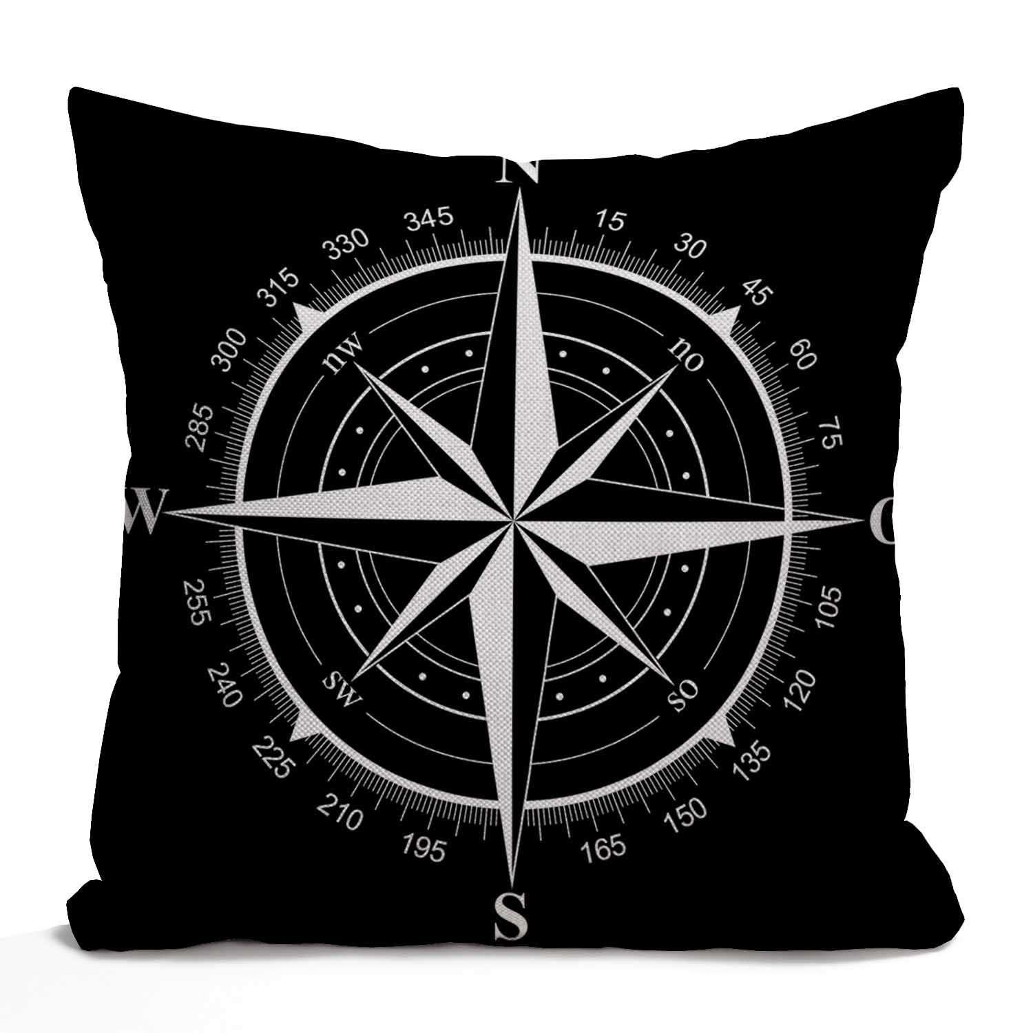Tomda Compass Rose Farmhouse Cushion Cover 45x45cm 18x18 Inch Home Decor Cotton Linen Throw Pillow Case Pillow Cover for Sofa Couch
