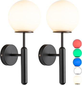 Wall Sconce Battery Operated Wall Lights Set of 2,with Dimmable Battery Powered Bulb Non Hardwired Easy to Install,for Bedroom Farmhouse Bedside Reading Light Black