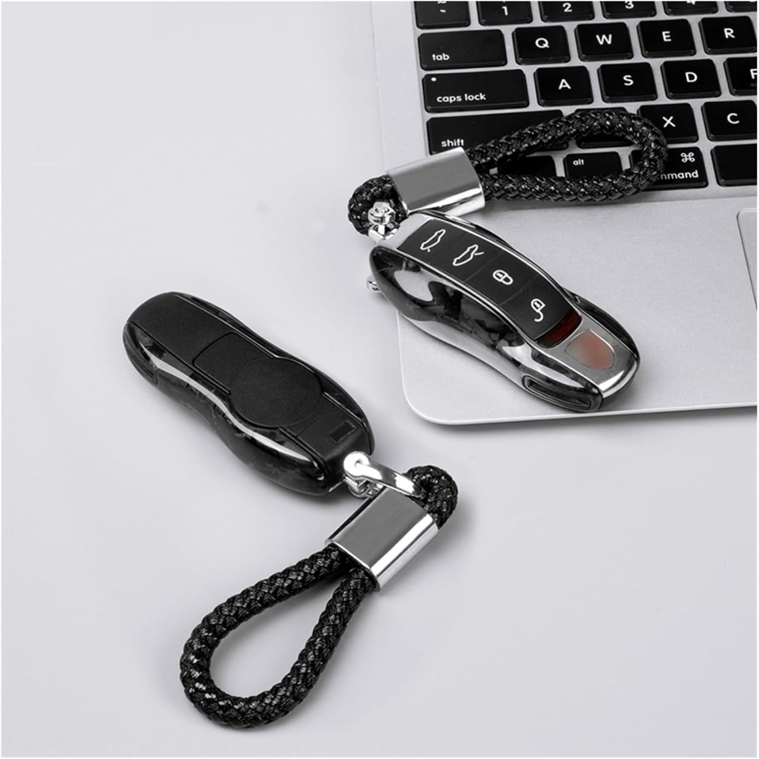 T-Carbon Forged Fiber Key Case Compatible with Porsche 718 911 Panamera Cayman Cayenne Macan Key Cover Car Interior Accessories Car Key Case