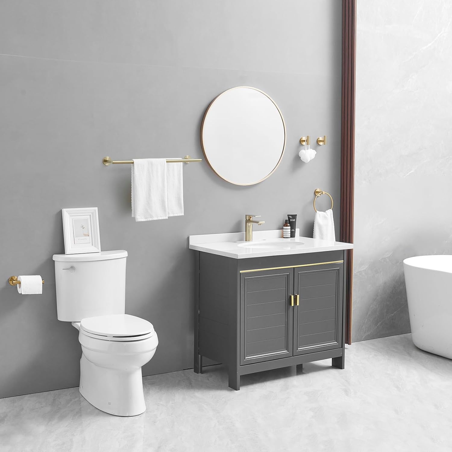 5Pcs Bathroom Hardware Set, Towel Racks for Bathroom Wall Mount, Stainless Steel Towel Bar Set with Toilet Paper Holder Hand Towel Holder Robe Hook Accessory Kit, Brushed Gold