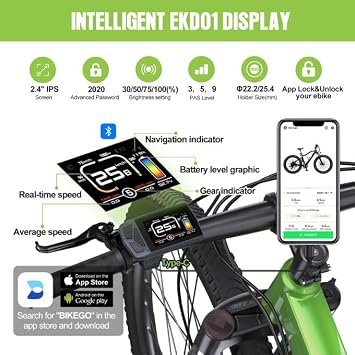 EKD01 EBike Display: 2.4 Ebike Screen for BAFANG BBS02B/01B HD Mid Motor with 0-9 PAS Levels,UART Protocol Bluetooth EBike Computer with 5PIN Female Circular Connector&Type C Charging Port