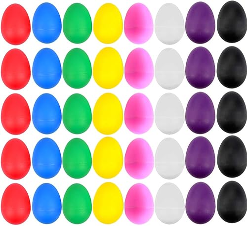 EVNEED Juego de 40 huevos de plástico para percusión, huevos musicales, maracas, juguetes para niños con 8 colores para juguetes infantiles,
