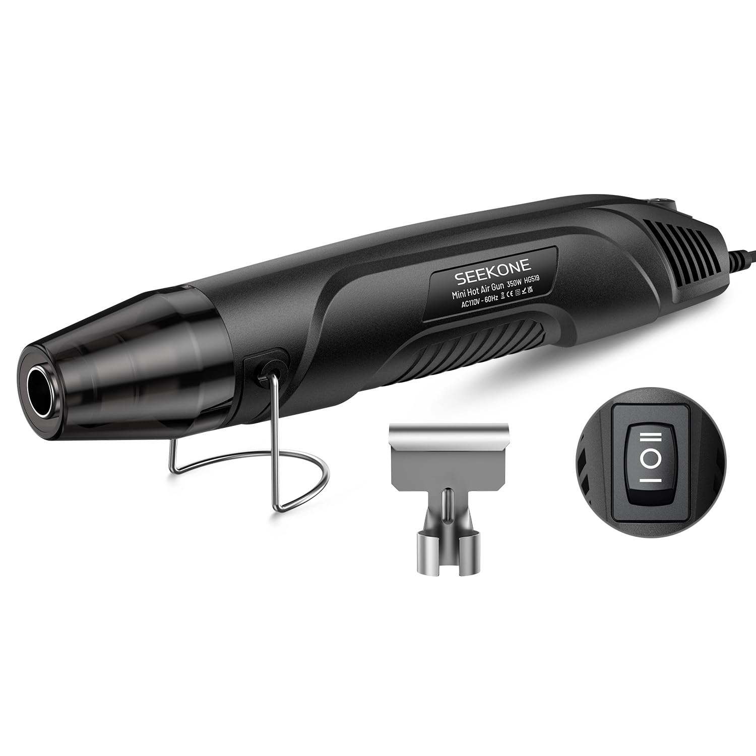 SEEKONE 350W Mini Heat Gun Dual-Temp 500℉ & 842℉ for crafts- Black