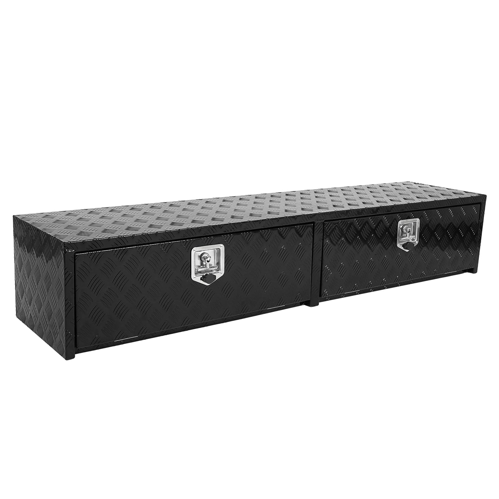 Heavy Duty Aluminum Stripes Plated Truck Tool Box, Tool Chest With Lockable Latch, Two Drawers and Keys, 72 x 15 x 13 inch Waterproof Storage