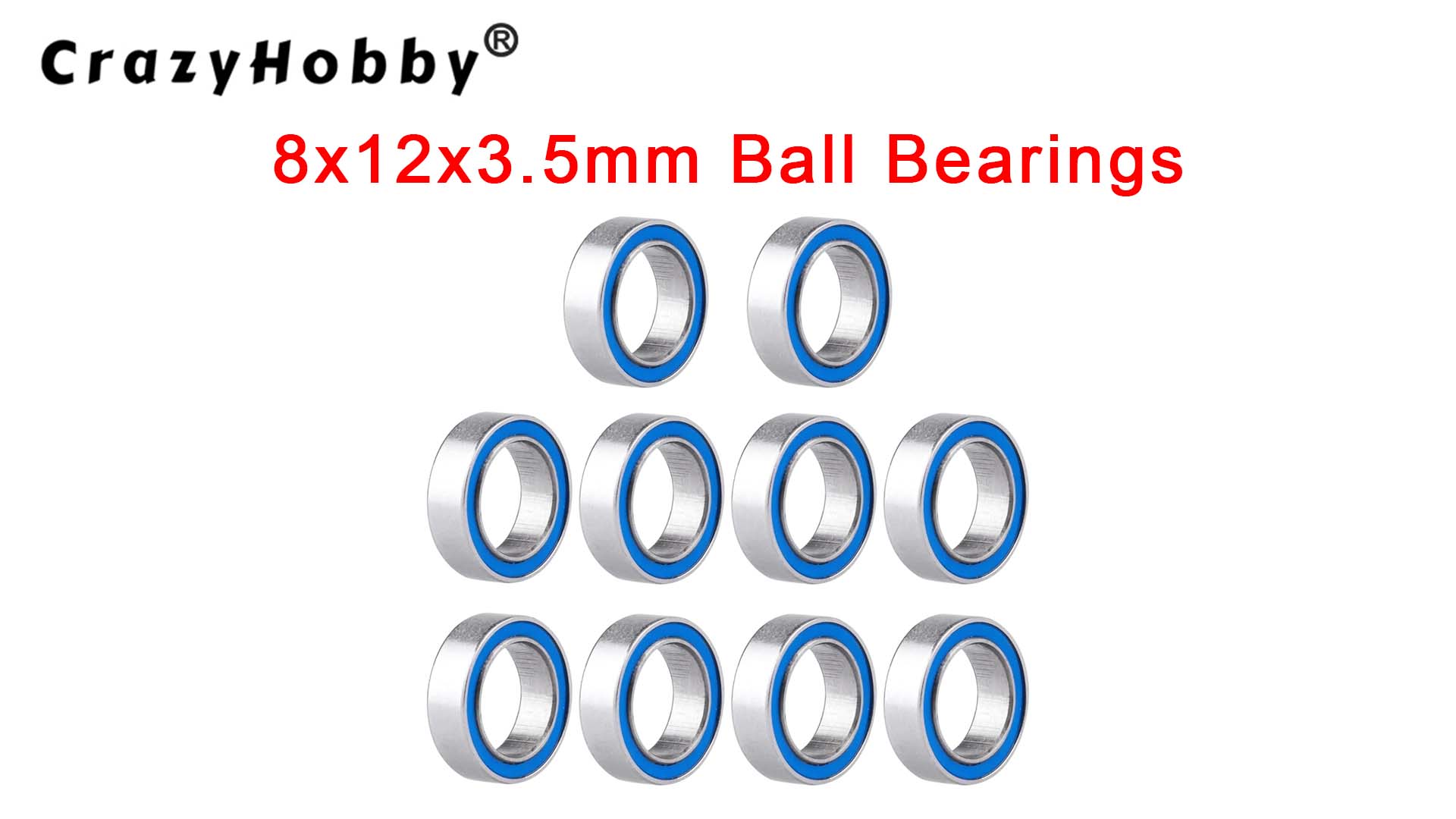 Image of 10pcs MR128-2RS Ball Bearings - Miniature Deep Groove Ball Bearing Double Blue Rubber Sealed Chrome Steel for RC Cars /Planes /Drone /Robotics and Small Electric Motors(8x12x3.5mm)