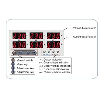 AC 390~500V 3 Phase DIN Rail Voltmeter, Overvoltage Overcurrent Protector Ammeter Automatic Automatic Reset Function Prevent Long Term Power Failure (63A)