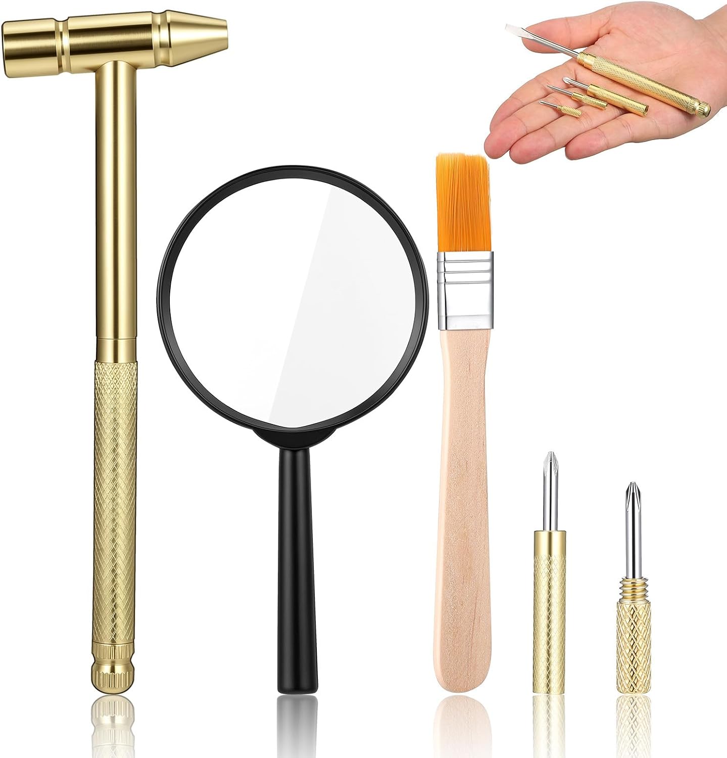 Healifty Dinosaur Fossil Digging Tools Kit for Kids 5-in-1 Metal Hammer Set | Includes Magnifier Plus Wooden Brush for Fossil, Rock and Gem Excavation, Sandbox Hunts and Science Activities