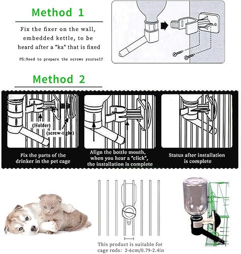 Miniatura 5 de Andiker Botella dispensadora de agua para perros sin goteo, jaula para perreras, dispensador de agua, hervidor de agua para mascotas, se puede subir
