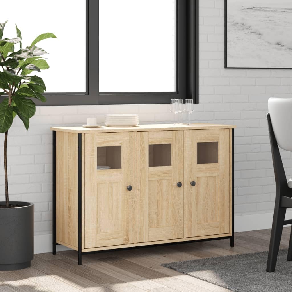 Credenza Rovere Sonoma 100x35x70 cm in Legno Multistrato e Vetro