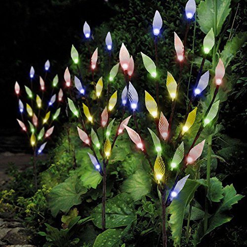 INLAR Solar Lights Tree Branch Leaf Shape Lamp, 3 PCS 60 LED Stylish Fairy Decorative Ornamental Light for Outdoor Garden Lawn Patio Decking(Colored)