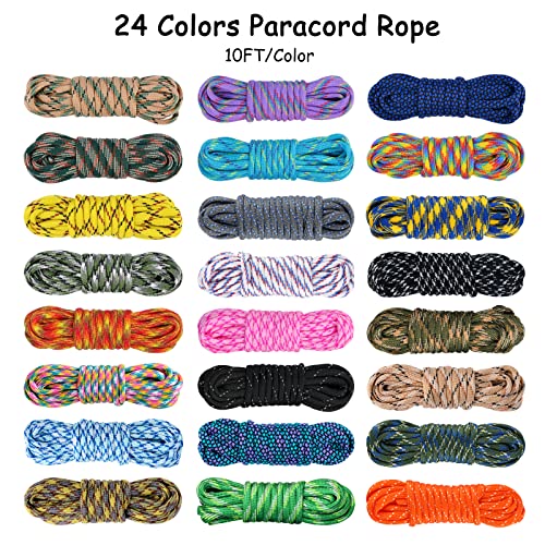 MONOBIN Paracord 550 Combo-Set, 24 Farben Paracord-Seil mit Anleitung für die Herstellung von Paracord-Armbändern, Schlüsselbändern, Hundehalsband, Geschenkidee (24 Farben B)