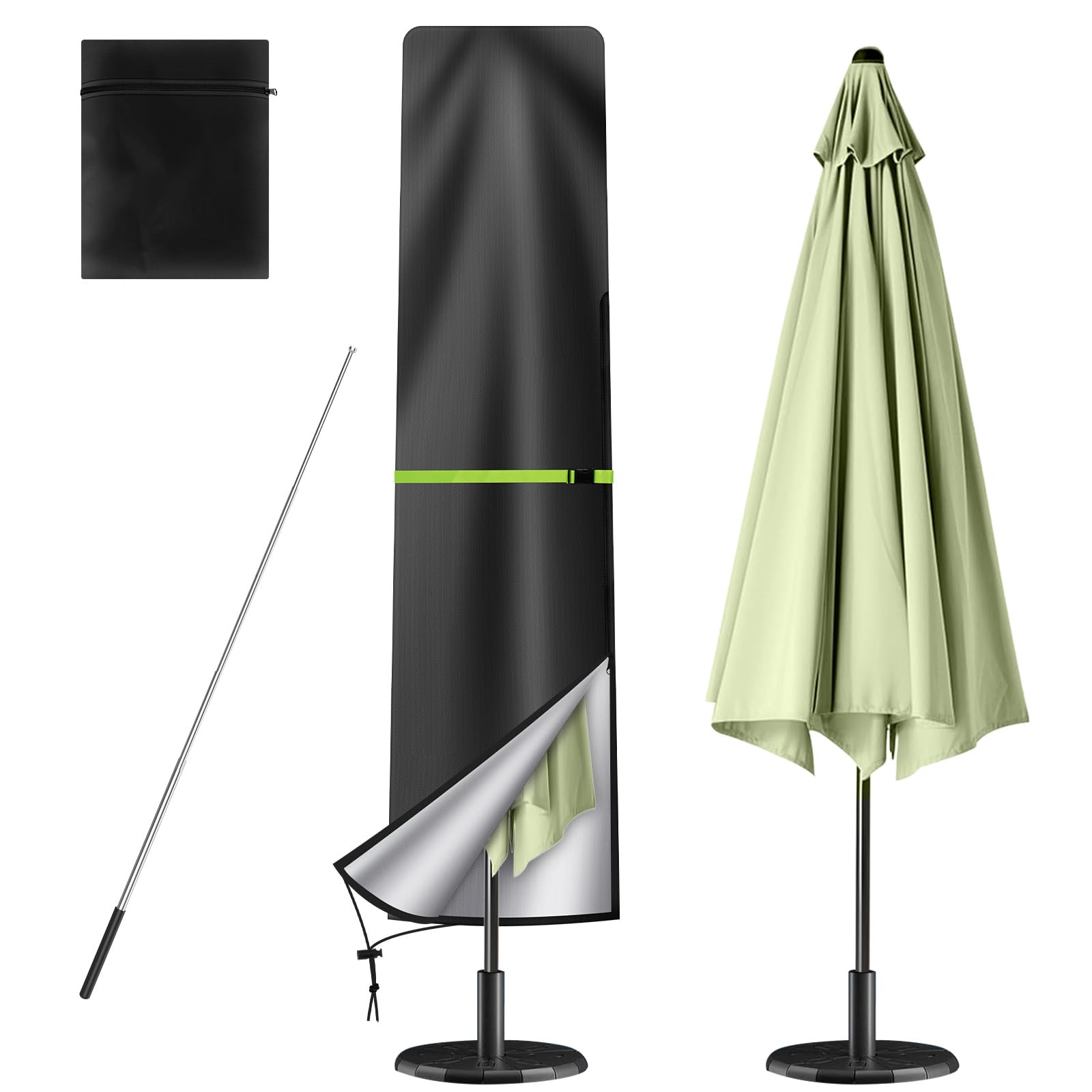 Ainiv Parasol Cover Waterproof, Garden Outdoor Umbrella (190 x 30/50cm), 210D Oxford PVC Coating Fabric Covers with Telescopic Pole and Zip Fit for 2 to 3m Patio Parasols, Anti-UV, Windproof