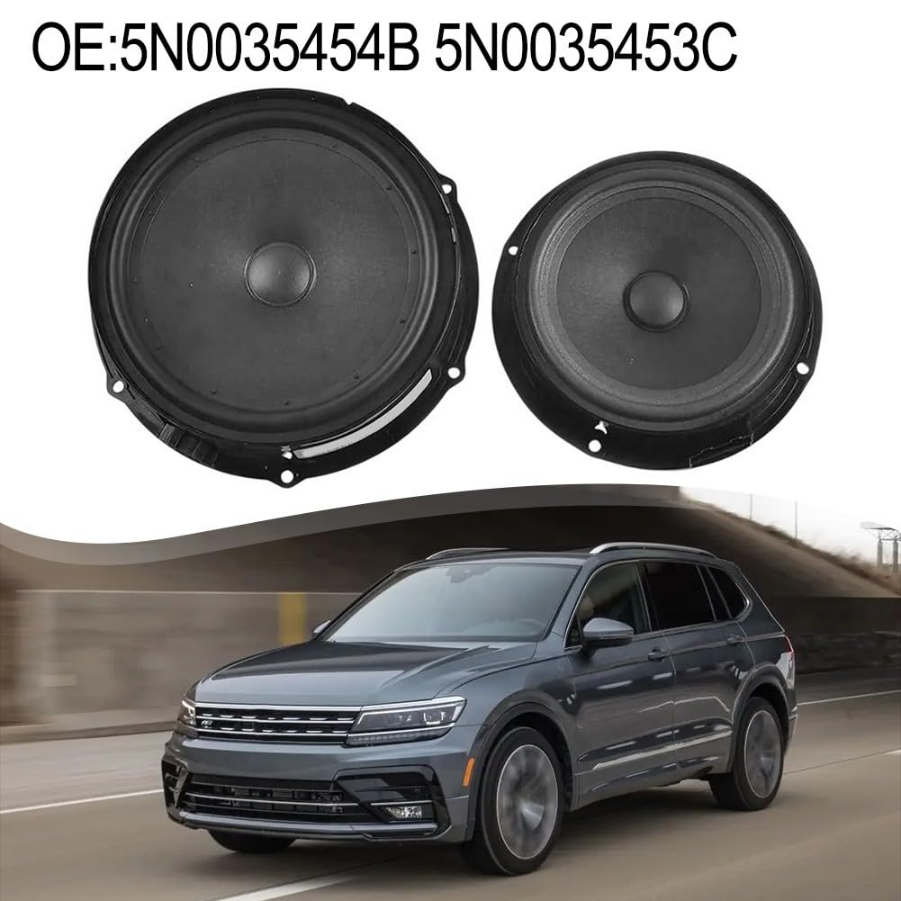 Eawfgtuw 5N0035454B 5N0035453C Tieftöner-Lautsprecher vorne und hinten, Ersatz für Tiguan 2009–2019, ABS, schwarz, Innenraum, Auto-Audiosystem, Upgrade, einfache Installation (vorne)