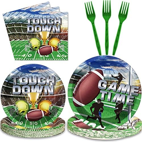 chiazllta 96 Pcs Football Party Paper Plates and Napkins Supplies Disposable Football Sports Party Birthday Decorations Favors For Kids Serves 24