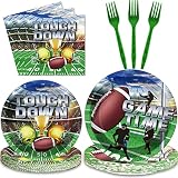 chiazllta 96 Pcs Football Party Paper Plates and Napkins Supplies Disposable Football Sports Party B