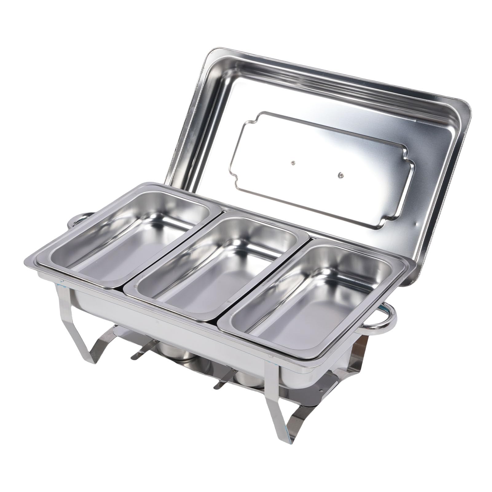 Scaldavivande per Buffet in Acciaio Inossidabile da 4 Pezzi, Scaldavivande Rettangolari da 9 QT per Buffet, con Struttura Pieghevole per Feste, Catering, Matrimoni Ed Eventi all'aperto