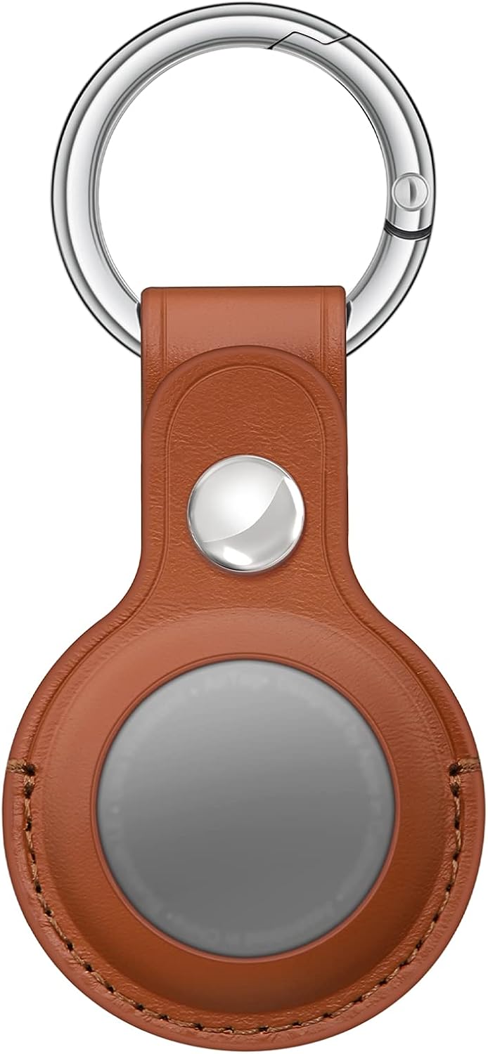 Uneedity AirTags Case [Upgrade Version], Leather AirTags Holder with Anti-Lost Design, Protective AirTag Keychain Accessories for Apple Air Tag Key Ring Tracker, Dog Collar (Retro Brown)