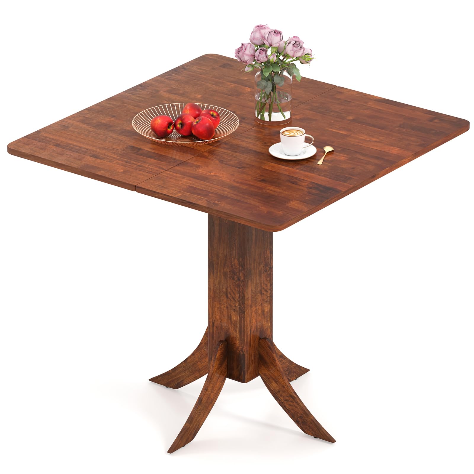 COSTWAY Square Dining Table for 4, Wooden Kitchen Tables with Rubber Wood Frame and Pedestal Base, Farmhouse Dinner Table for Home Dining Room Small Space