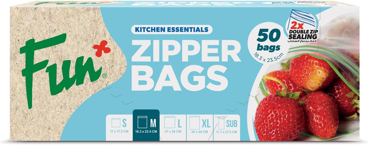 Fun Zipper Bags 18.3x23.5cm, Clear, Medium - Leak-Proof & Durable Kitchen & Food Storage Essentials(Pack of 50)