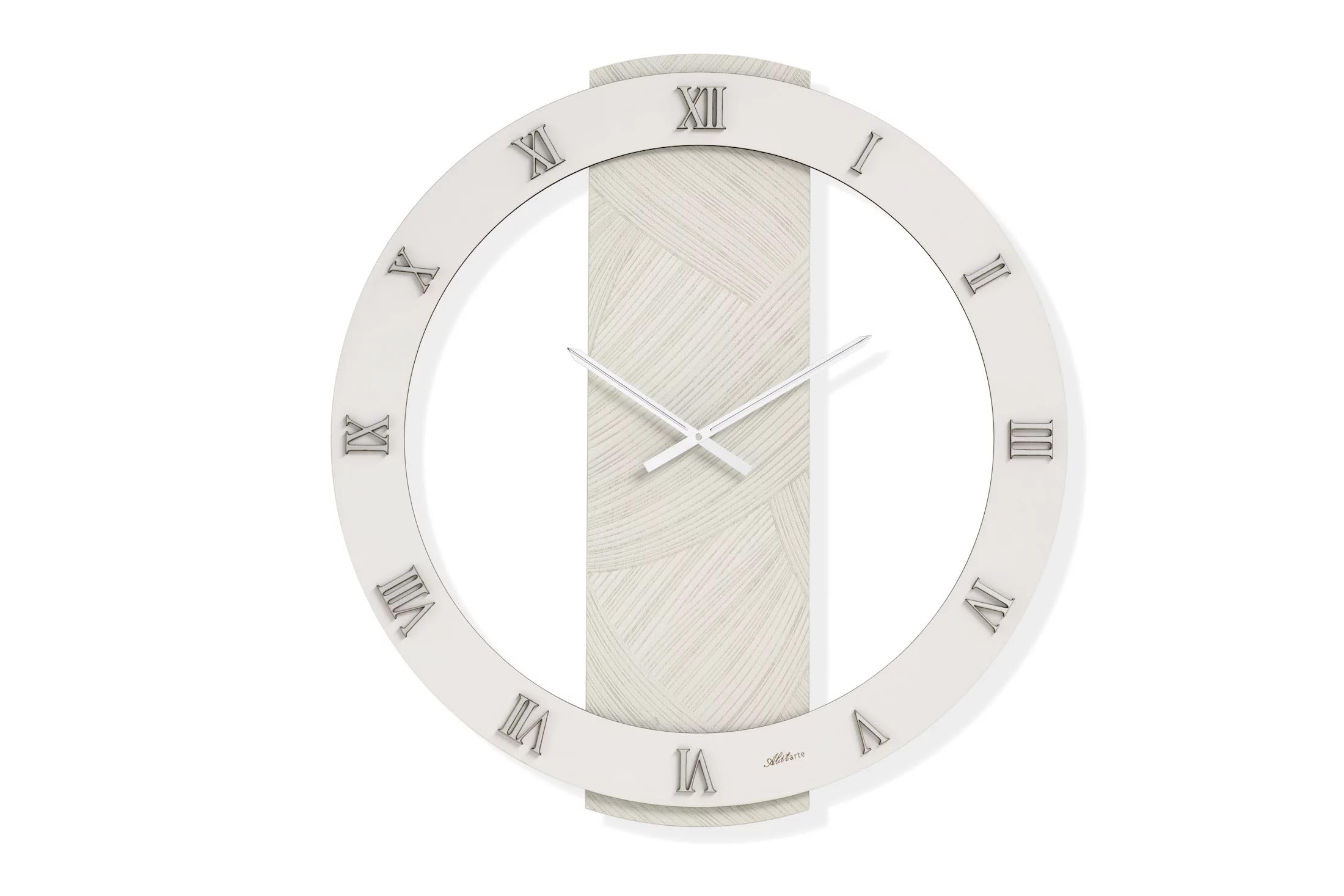 Horloge murale moderne en bois avec grands chiffres romains argentés 60 cm