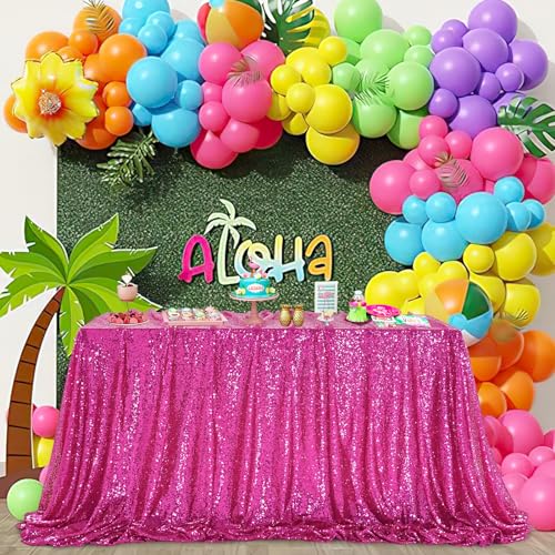 QueenDream Nappe de Mariage rectangulaire 127 x 203,2 cm - Fuchsia à Paillettes - Tissu Scintillant pour Anniversaire, décoration de fête de Mariage