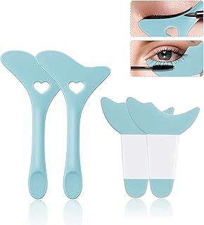 Deacocal Eyeliner Stencils 4Pcs Reusable Silicone Eyeliner Aid Mascara Shield Eyeliner Eyelash Eyeshadow Lipstick Applicator Guide Tool Multifunctional Eye Makeup Tool Easy to Use (Blue)